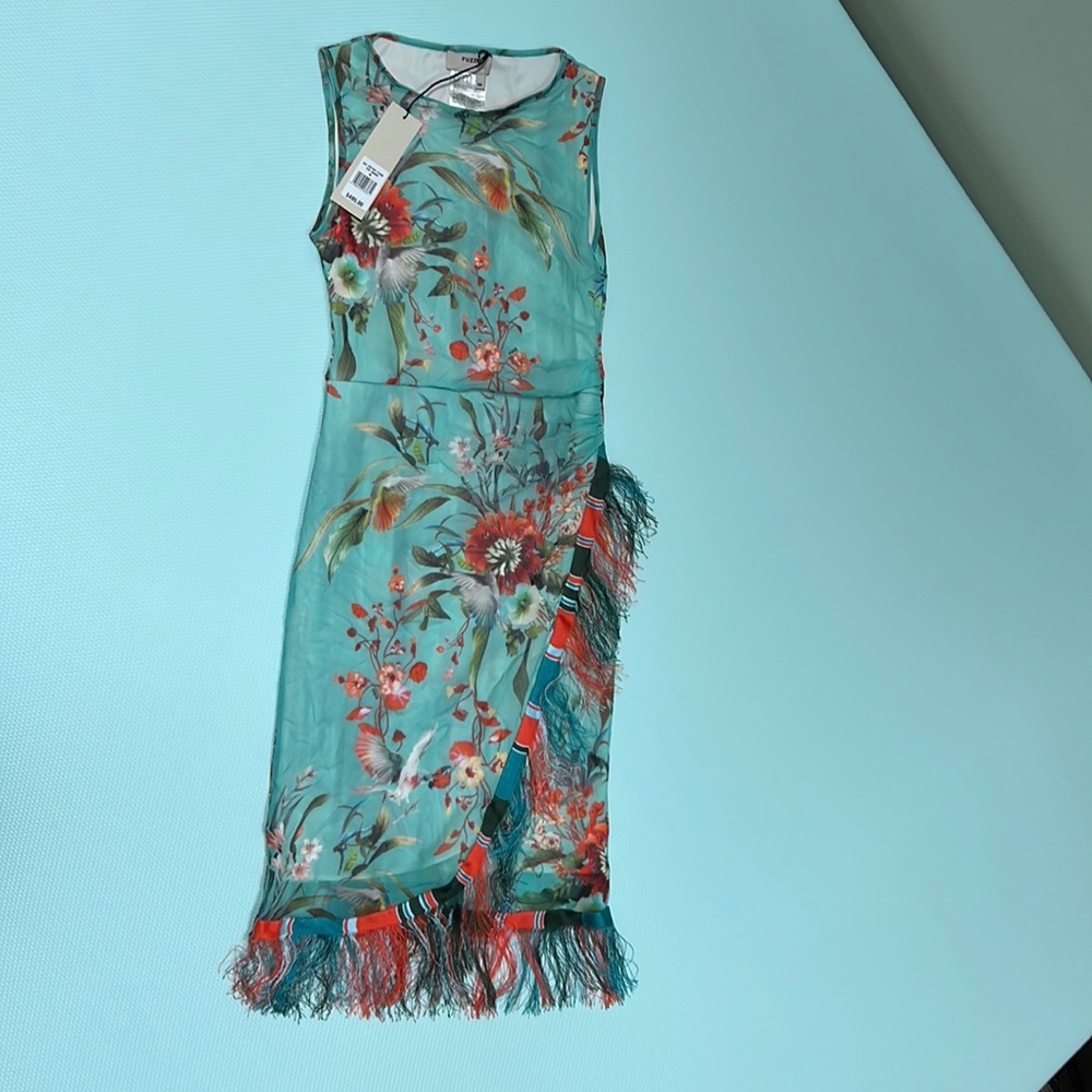 Fuzzi light blue floral sleeveless dress.